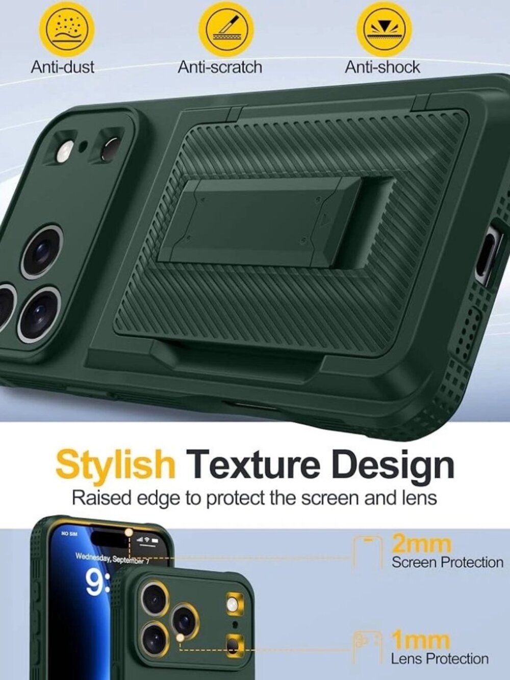 Rugged Case for iPhone 17 Pro Card Pocket RFID Kickstand Green - Picture 7 of 7